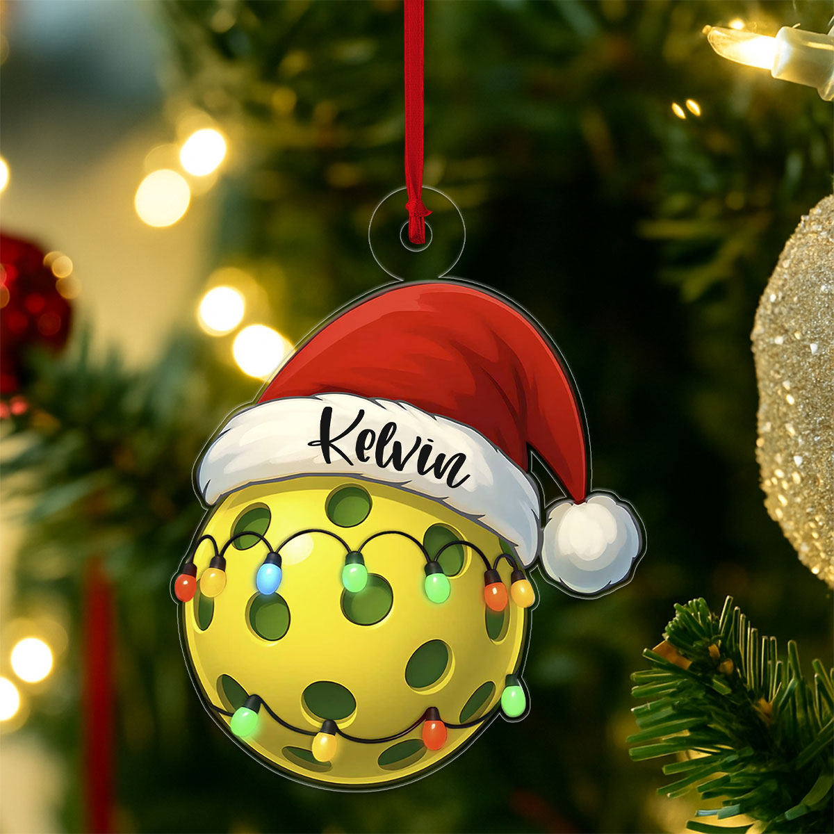 Custom Name Pickleball Santa Acrylic Ornament Christmas Gift