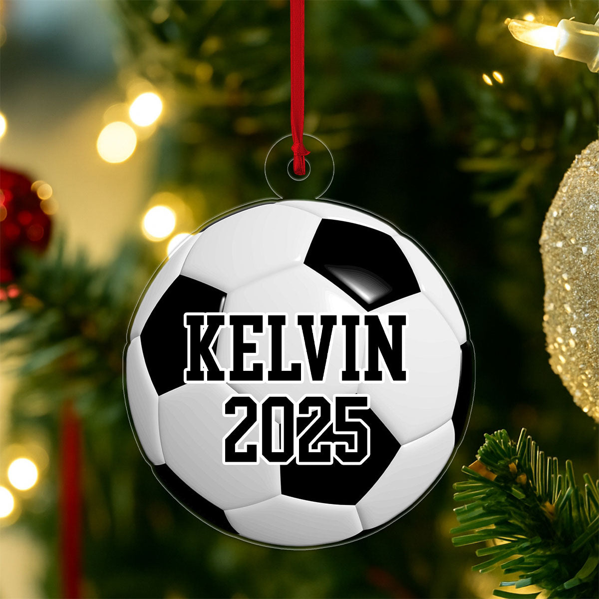 Custom Name Soccer Ball Sport Lover Acrylic Ornament Christmas Gift