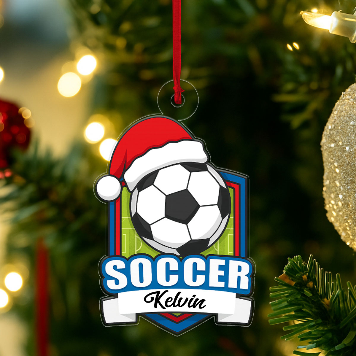 Custom Name Soccer Player Xmas Acrylic Ornament Christmas Gift