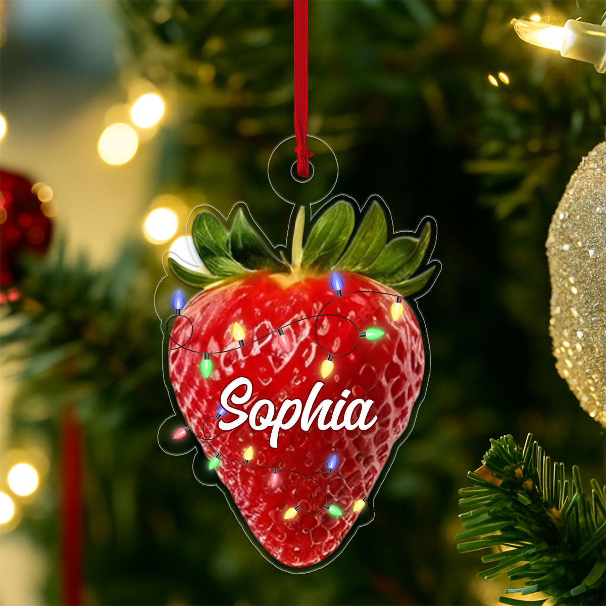 Custom Name Strawberry Xmas Acrylic Ornament Christmas Gift