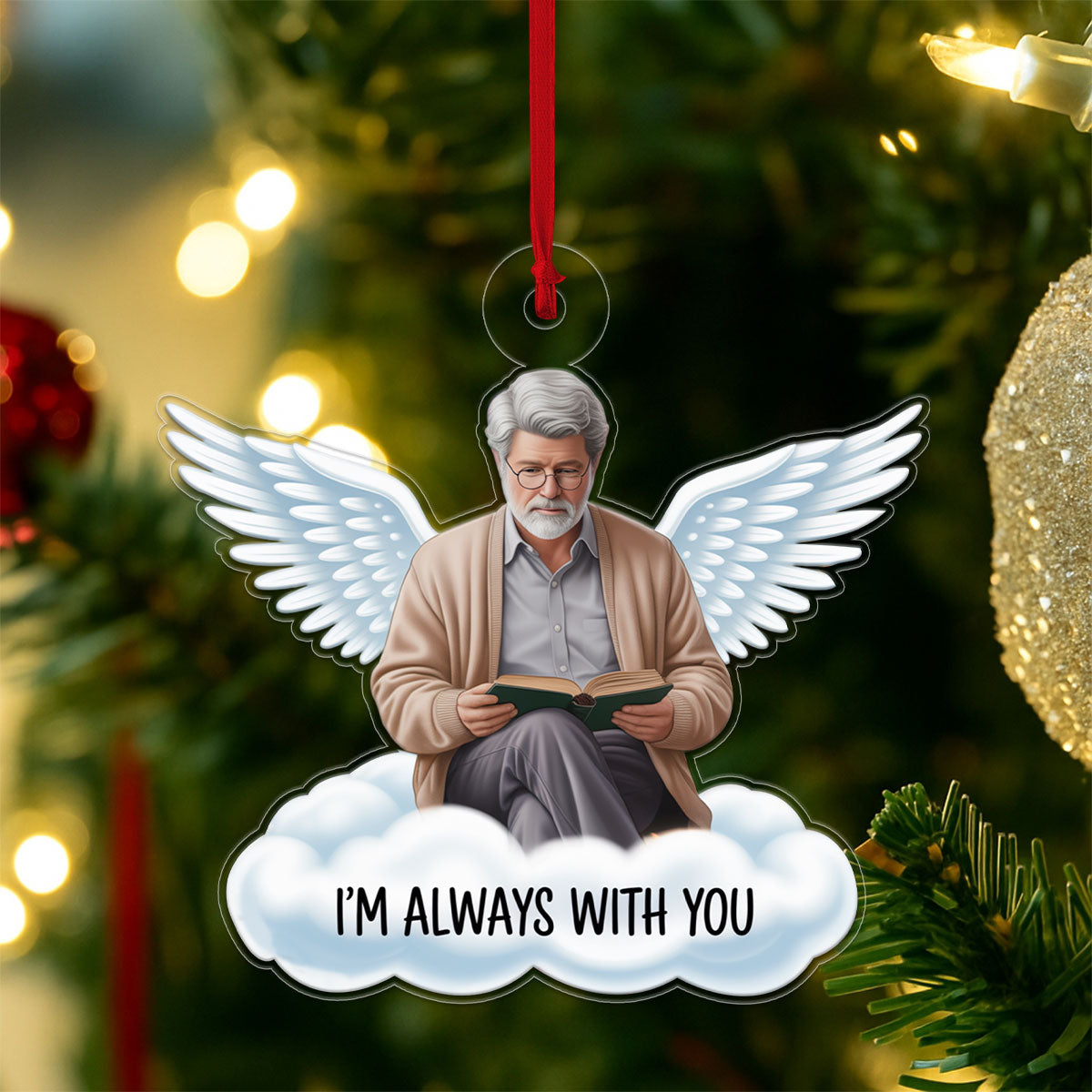 Custom Photo Angel On The Cloud Memorial Acrylic Ornament Christmas Gift