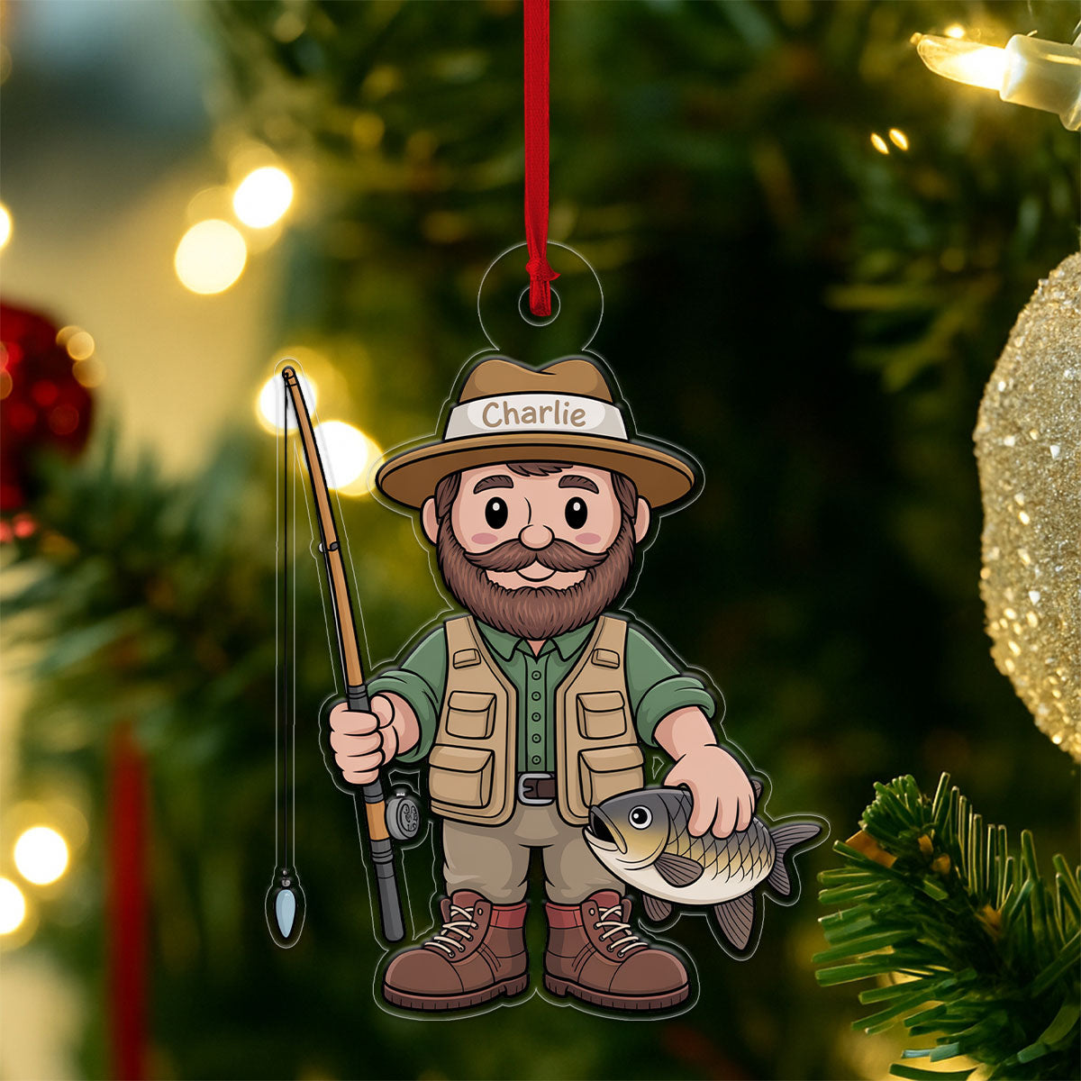 Personalized Fisherman Christmas Acrylic Ornament Christmas Gift