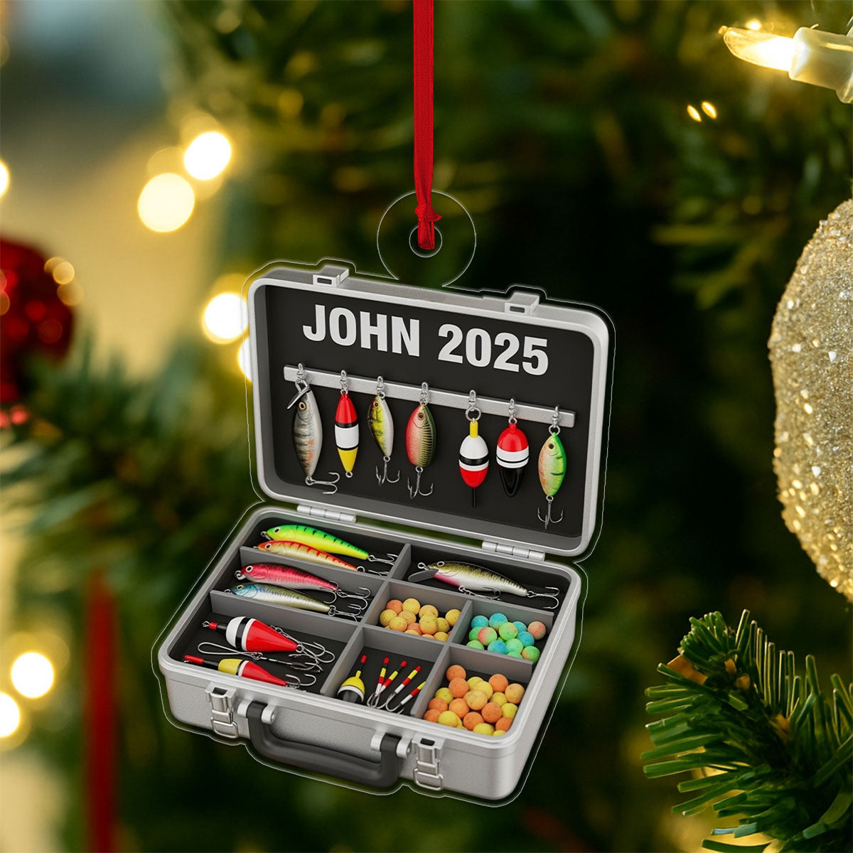 Custom Name Fishing Tackle Box Acrylic Ornament Christmas Gift