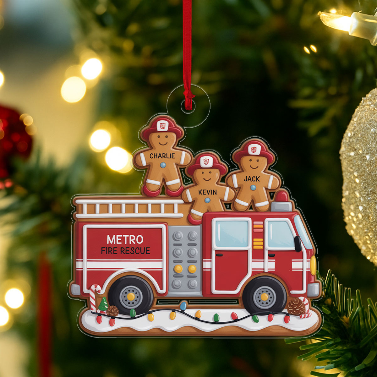 Custom Name Heroes With Festive Firefighter Acrylic Ornament Christmas Gift