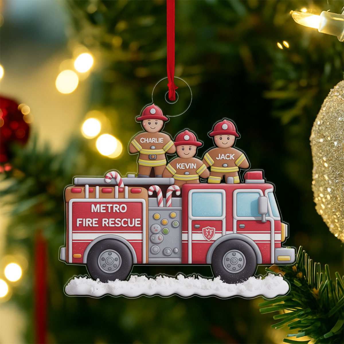 Custom Name Heroes With Festive - Firefighter Acrylic Ornament Christmas Gift