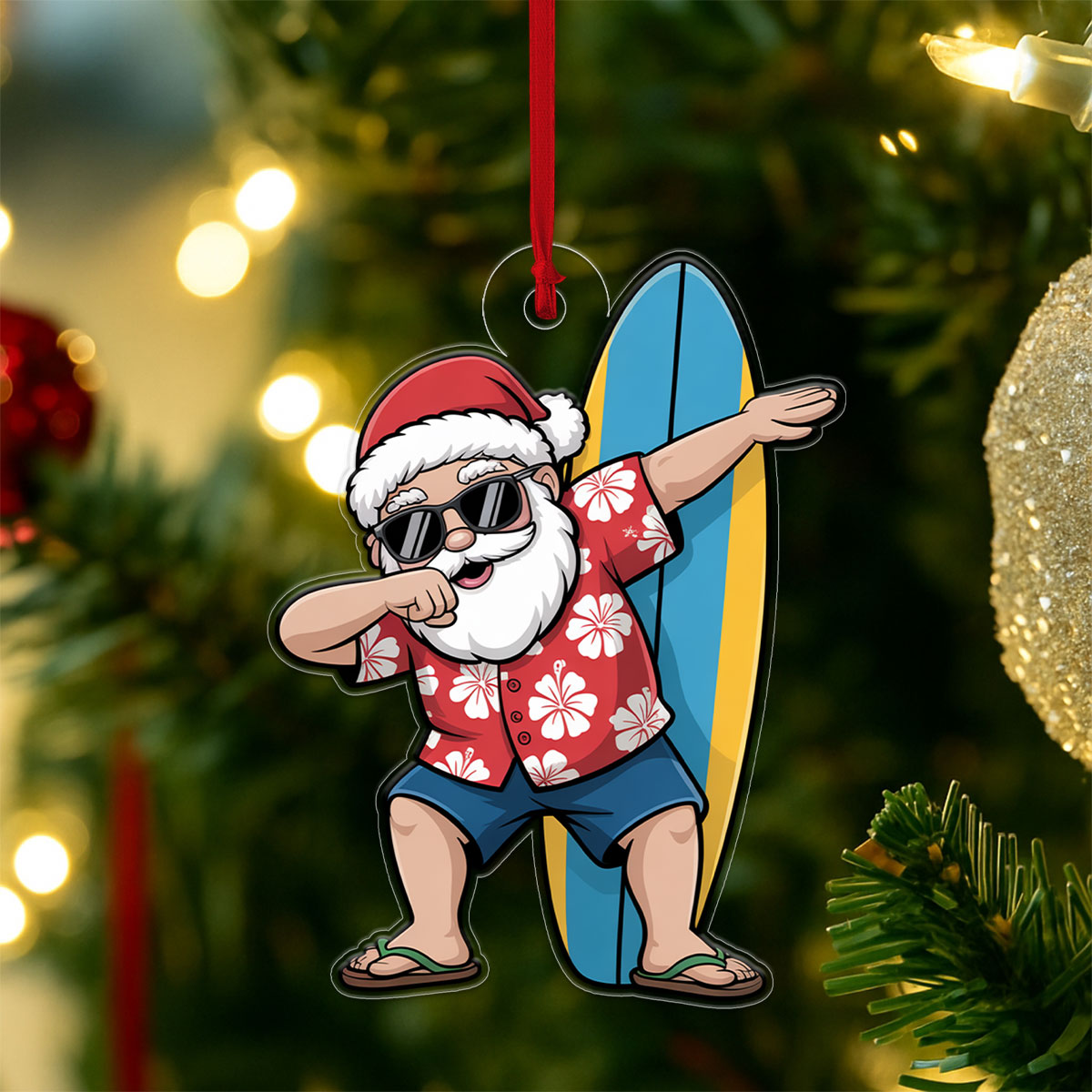 Mele Kalikimaka Dabbing Santa Acrylic Ornament Christmas Gift