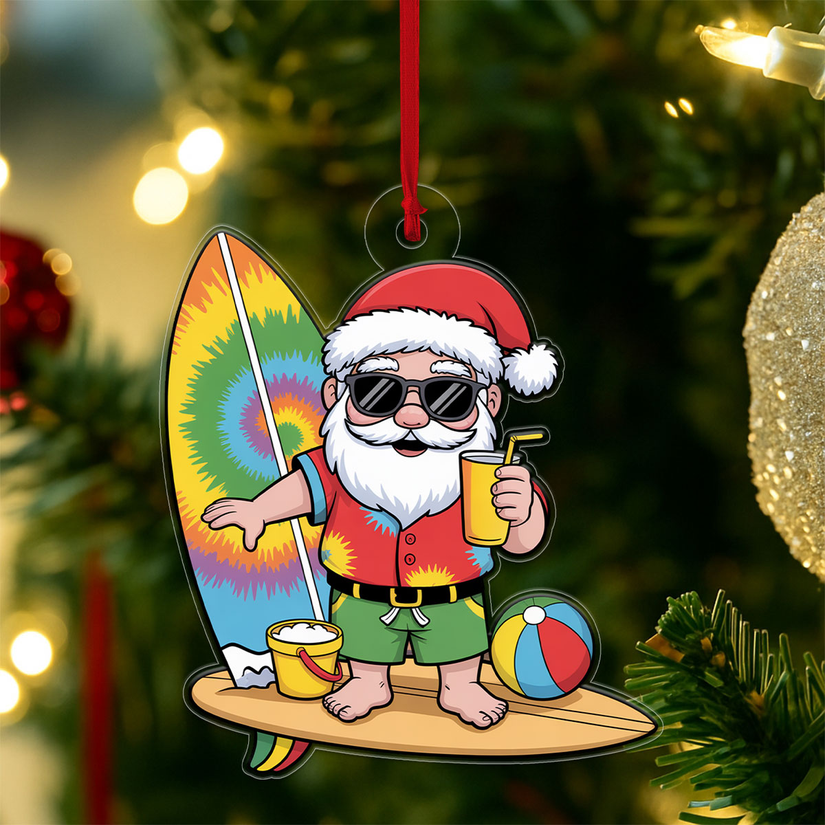 Santa Claus Cartoon Christmas On The Beach 2 Acrylic Ornament Christmas Gift