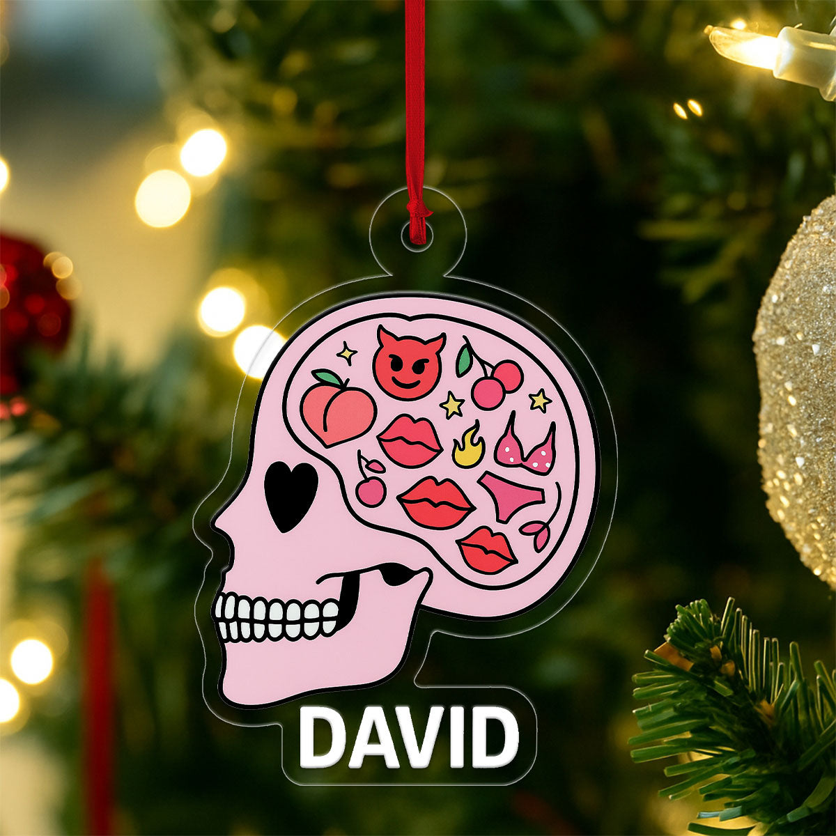Personalized Funny Adult Brain Acrylic Ornament, Custom Naughty Christmas Ornament, Gag Gift for Friend, Unique Decoration