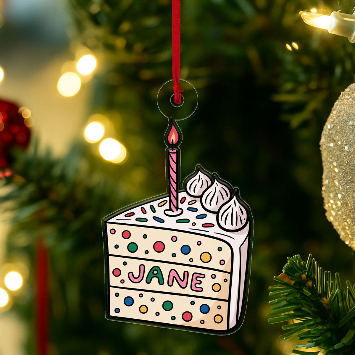 Personalized Birthday Cake Ornament, Custom Celebration Christmas Ornament, Birthday Party Gift, Holiday Keepsake Decoration