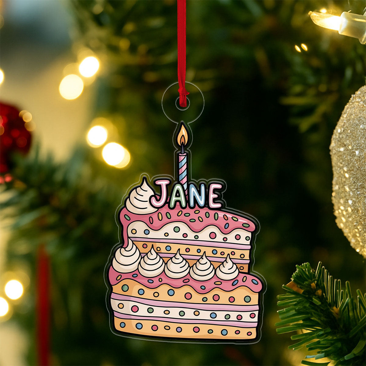 Custom Birthday Cake Ornament, Personalized Funny Christmas Ornament, Party Lover Holiday Gift, Quirky Keepsake Decoration, Xmas Ornament