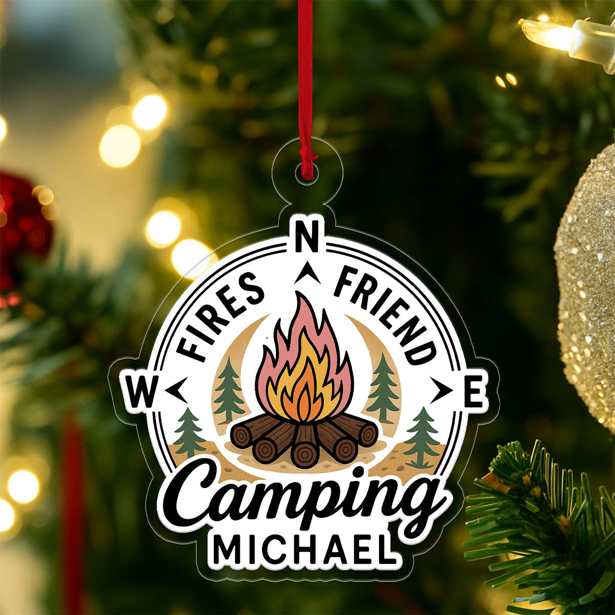 Personalized Fires Friend Camping Ornament, Campfire Friends Gift, Hiking Adventure Ornament, Holiday Keepsake Decoration