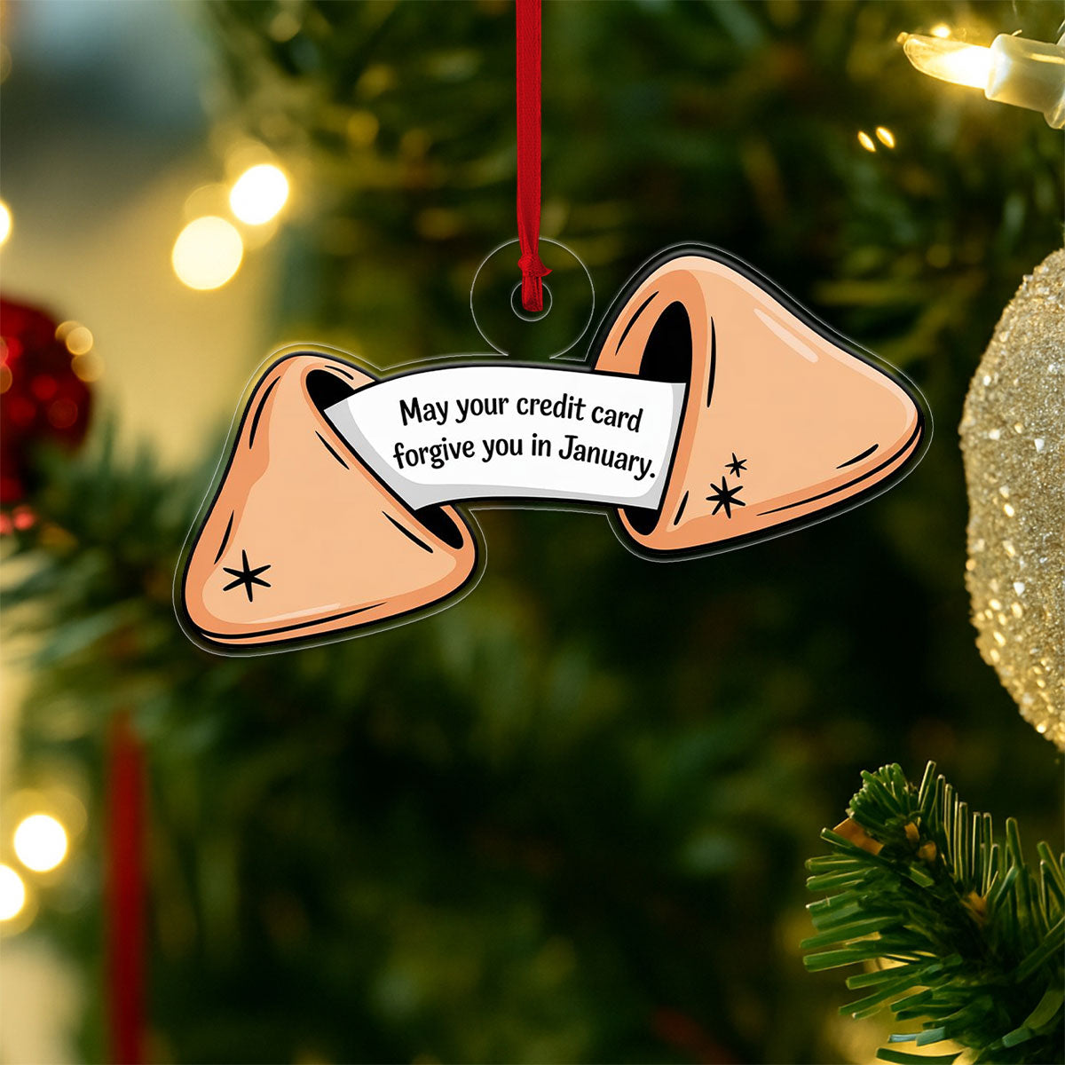 Personalized Funny Fortune Cookie Ornament, Custom Christmas Ornament, Cookies Lover Gift, Gag Gift for Friends, Holiday Humor Decoration