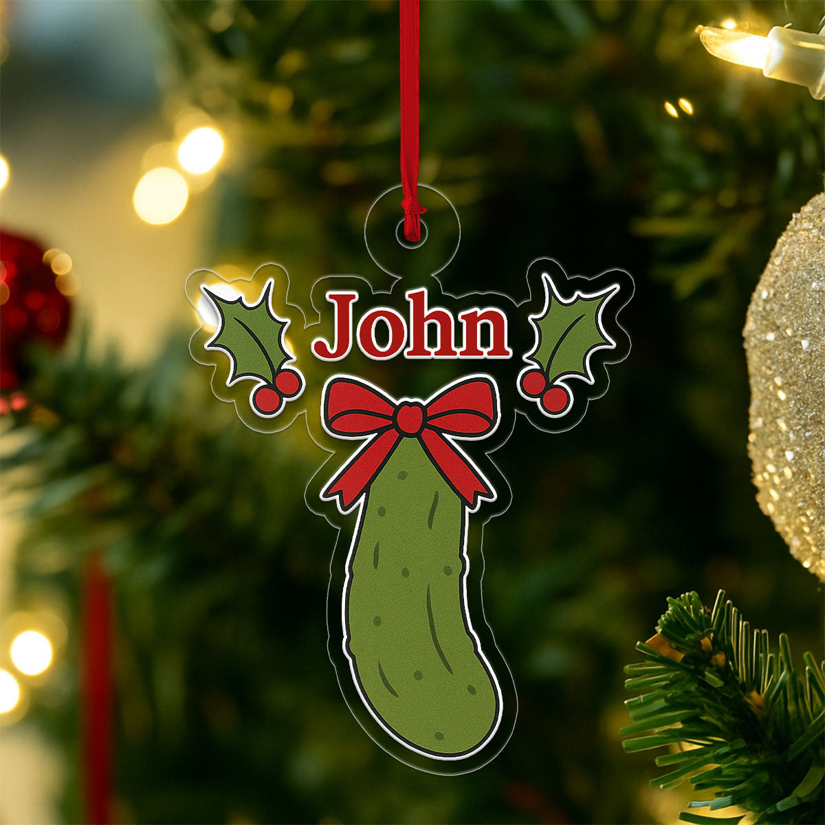 Custom Pickle Christmas Ornament, Personalized Funny Holiday Ornament, Christmas Pickle Gift, Unique Gag Decoration, Holiday Keepsake