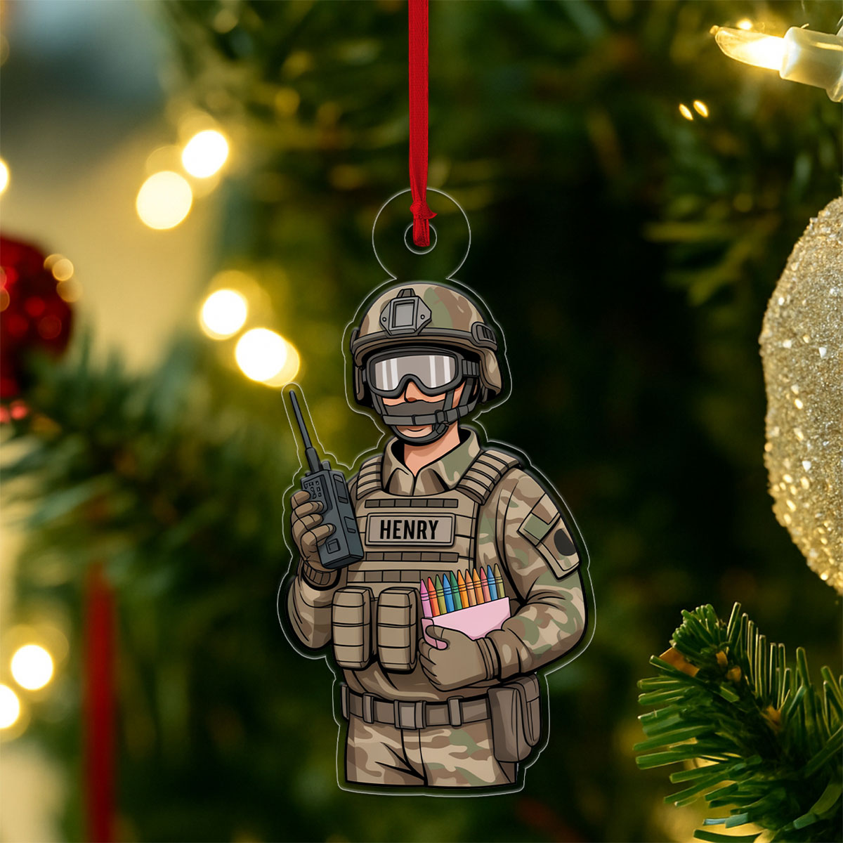 Custom Name Veterans For Military Acrylic Ornament Christmas Gift