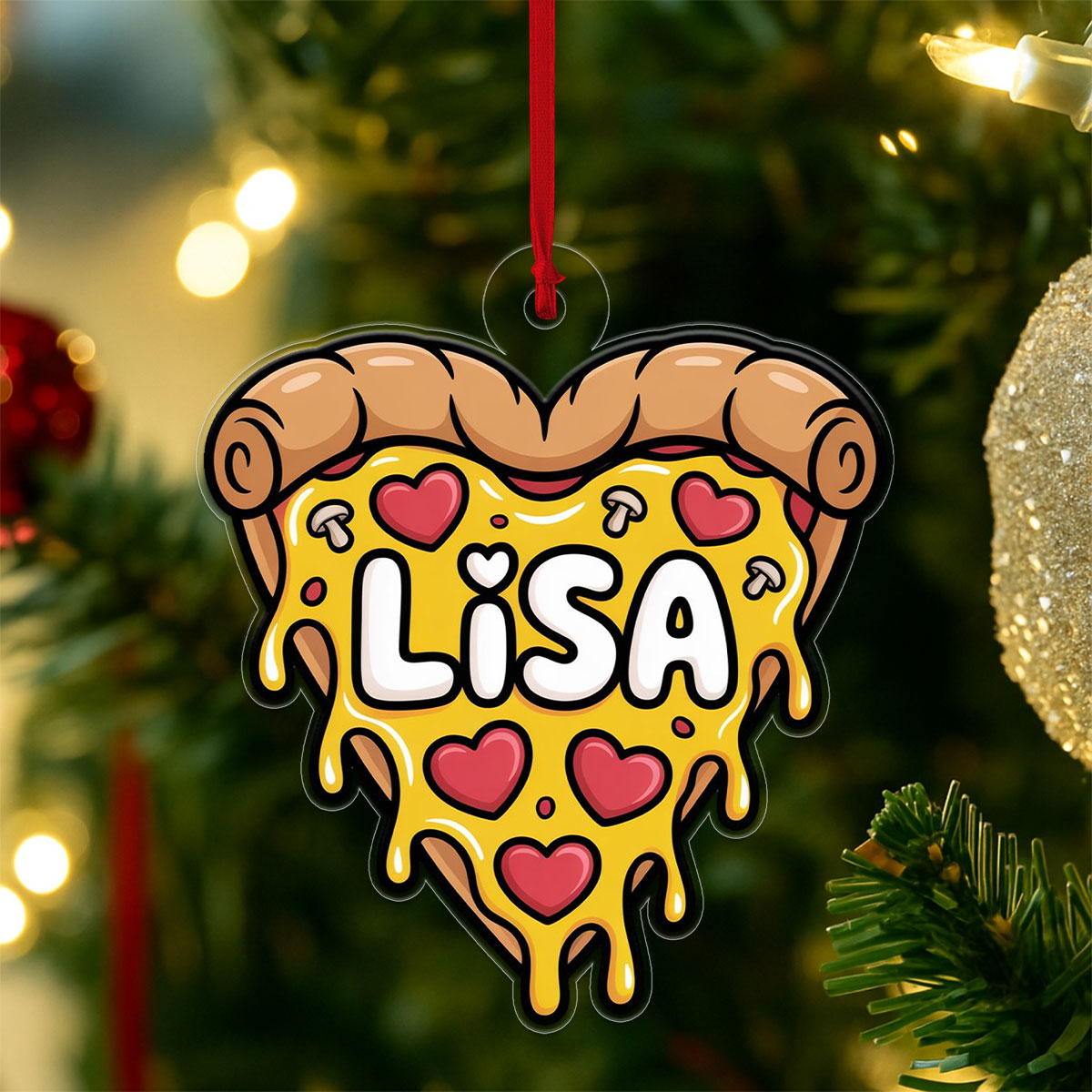 Personalized Heart Pizza Acrylic Ornament, Custom Pizza Lover Christmas Ornament, Funny Foodie Gift, Holiday Keepsake, Cute Pizza Decoration