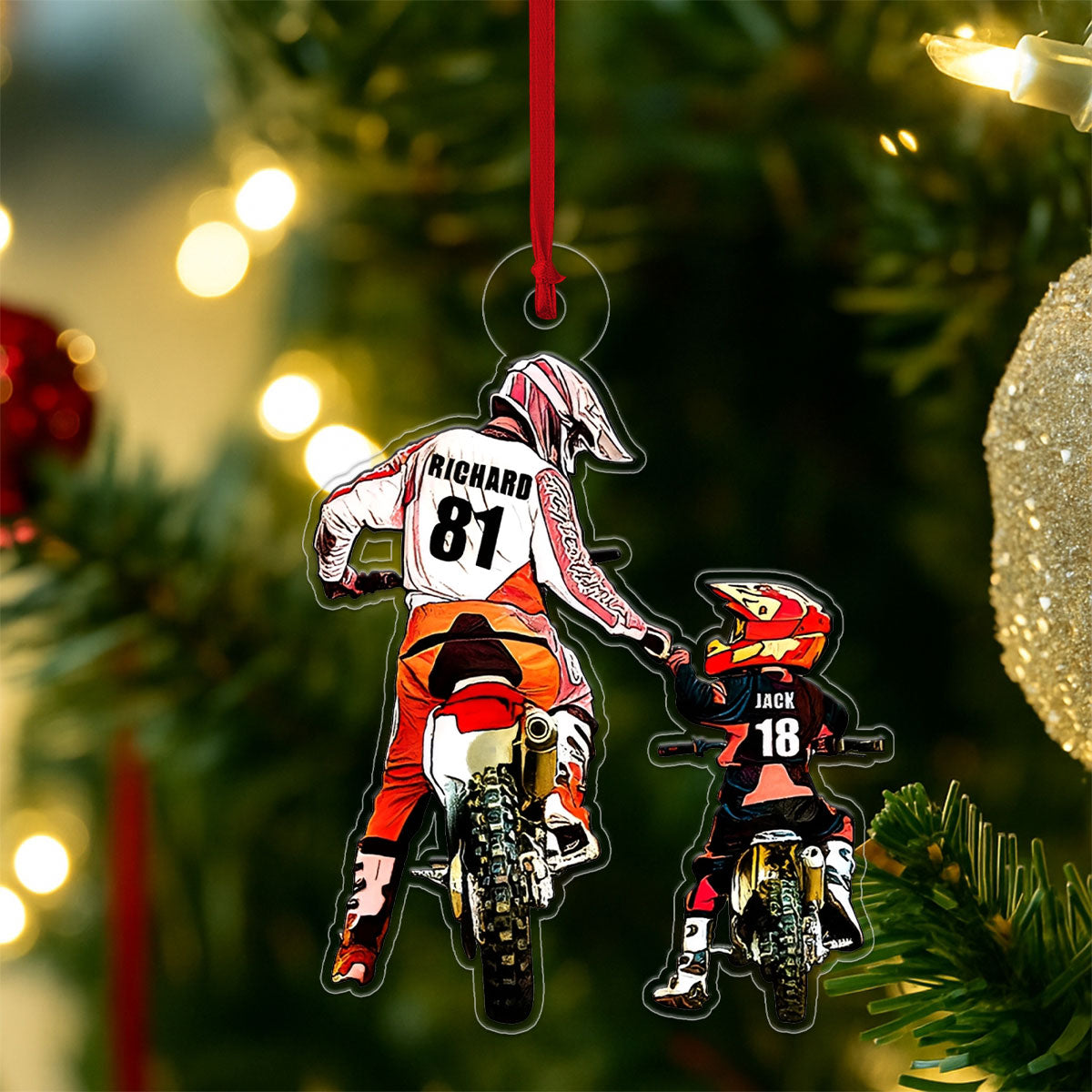 Personalized Motocross Dad And Kid Acrylic Ornament Christmas Gift