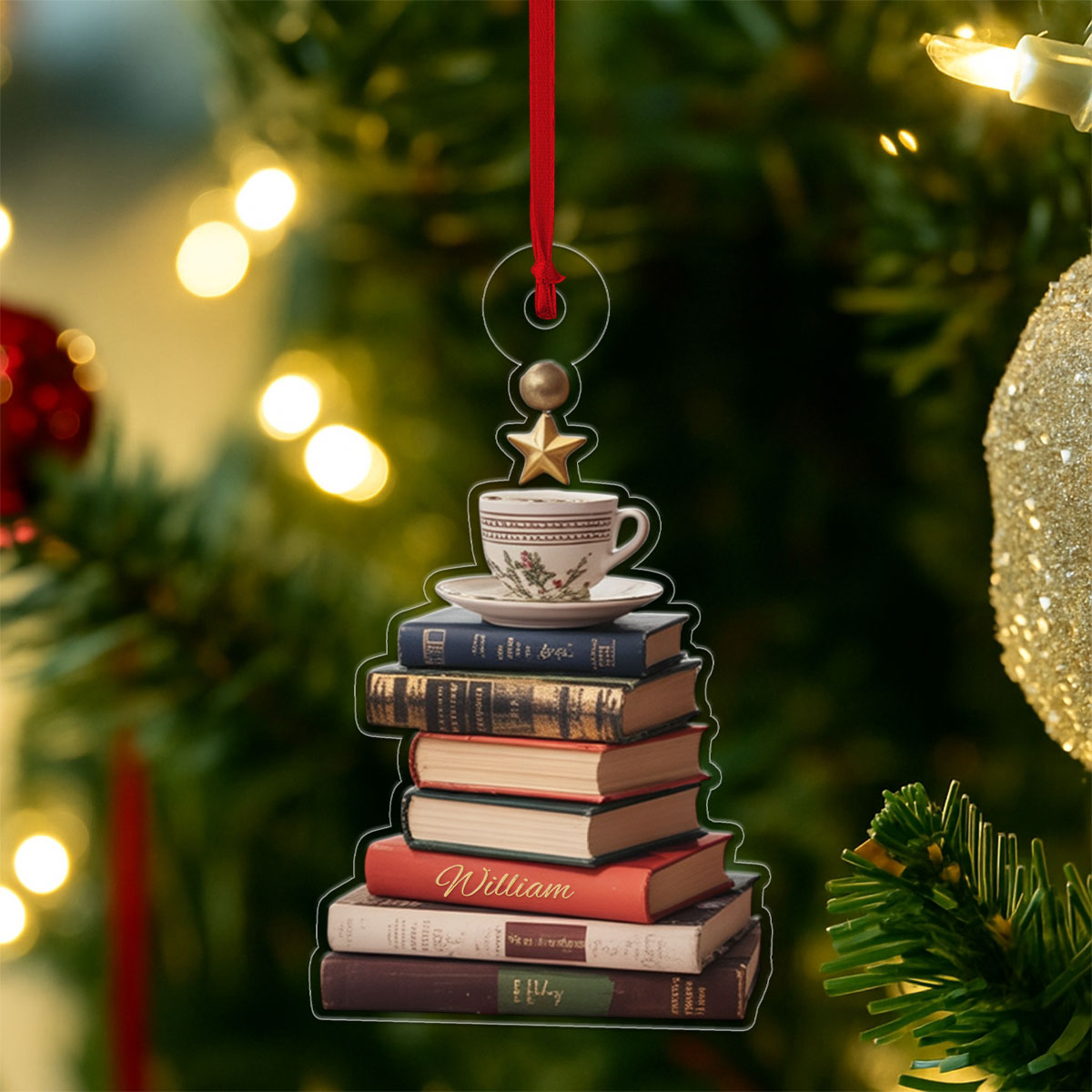 Personalized Name Reading And Coffee Lover Acrylic Ornament Christmas Gift