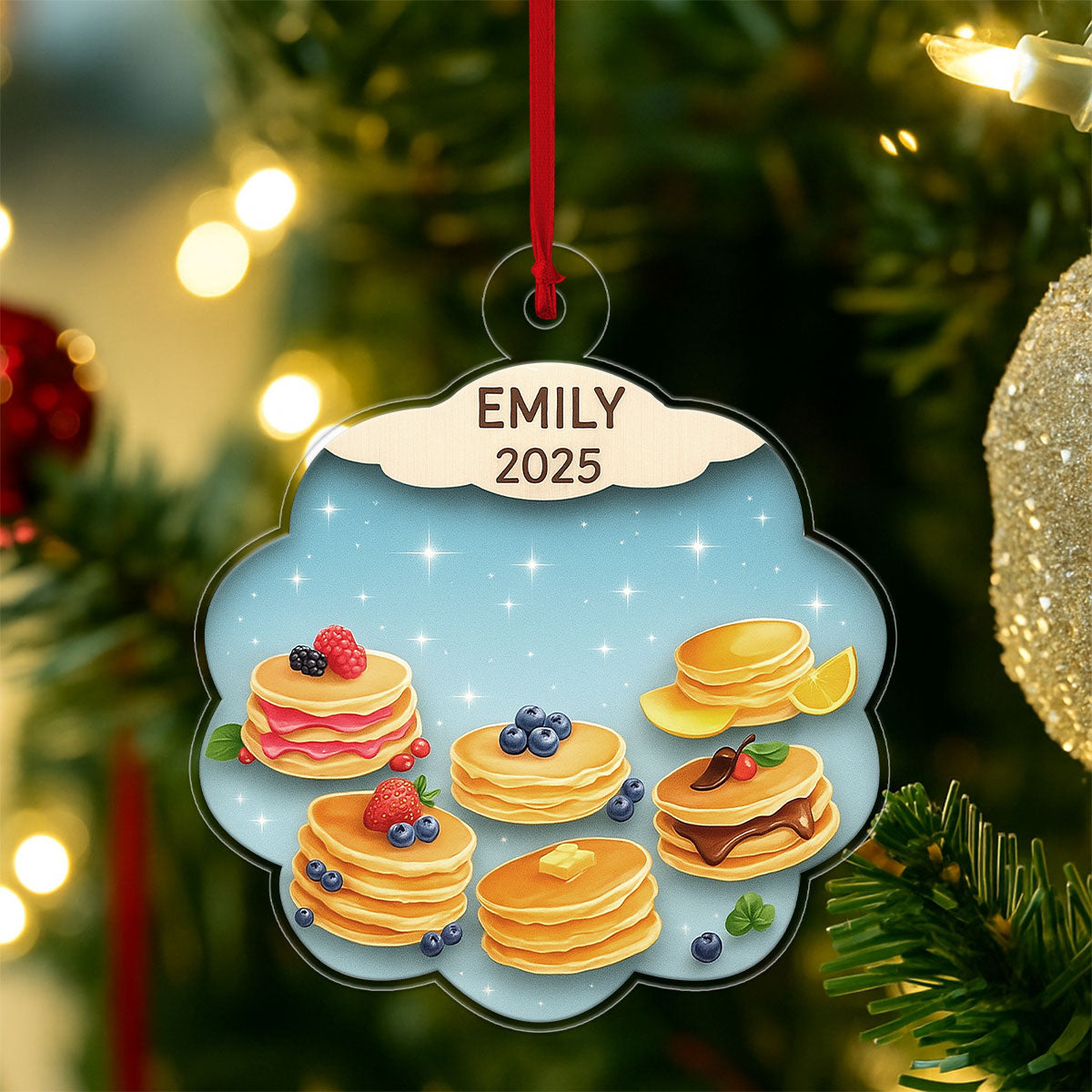 Personalized Pancakes Ornament, Custom Food Christmas Ornament, Breakfast Ornament, Gift for Pancake Lovers, Holiday Keepsake Decoration