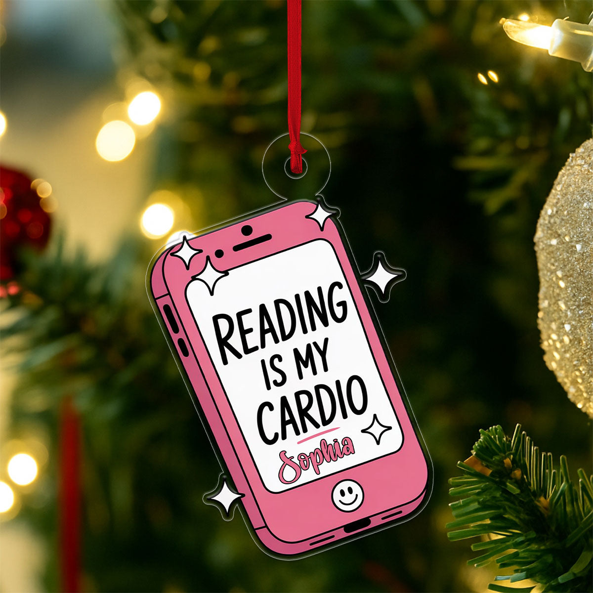 Personalized Reading Is My Cardio Kindle Ornament, Custom Book Lover Christmas Ornament, Funny Reading Gift, Holiday Keepsake for Readers