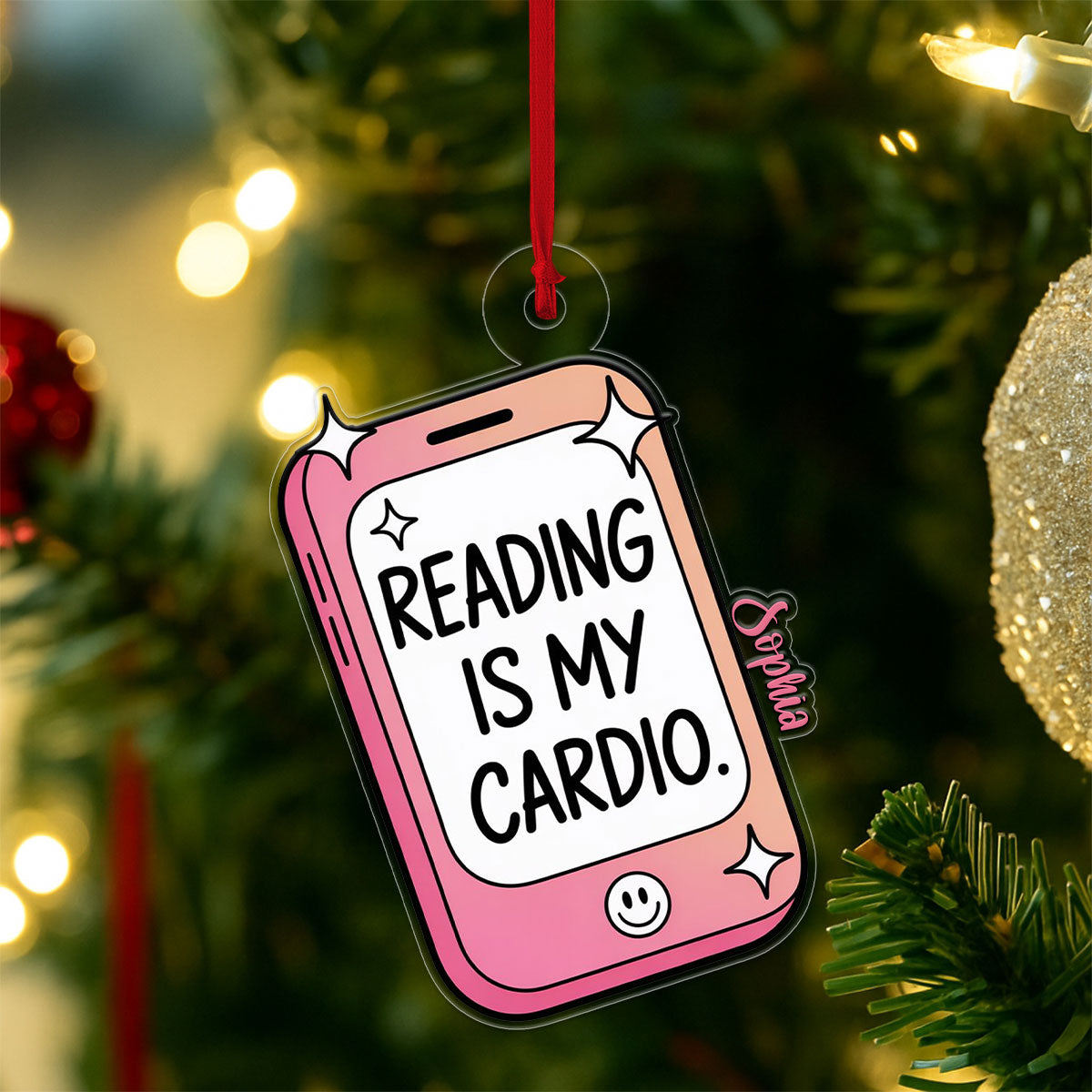 Funny Reading Is My Cardio Kindle Ornament, Personalized Bookworm Christmas Ornament, Custom Holiday Keepsake, Gift for Book Lovers