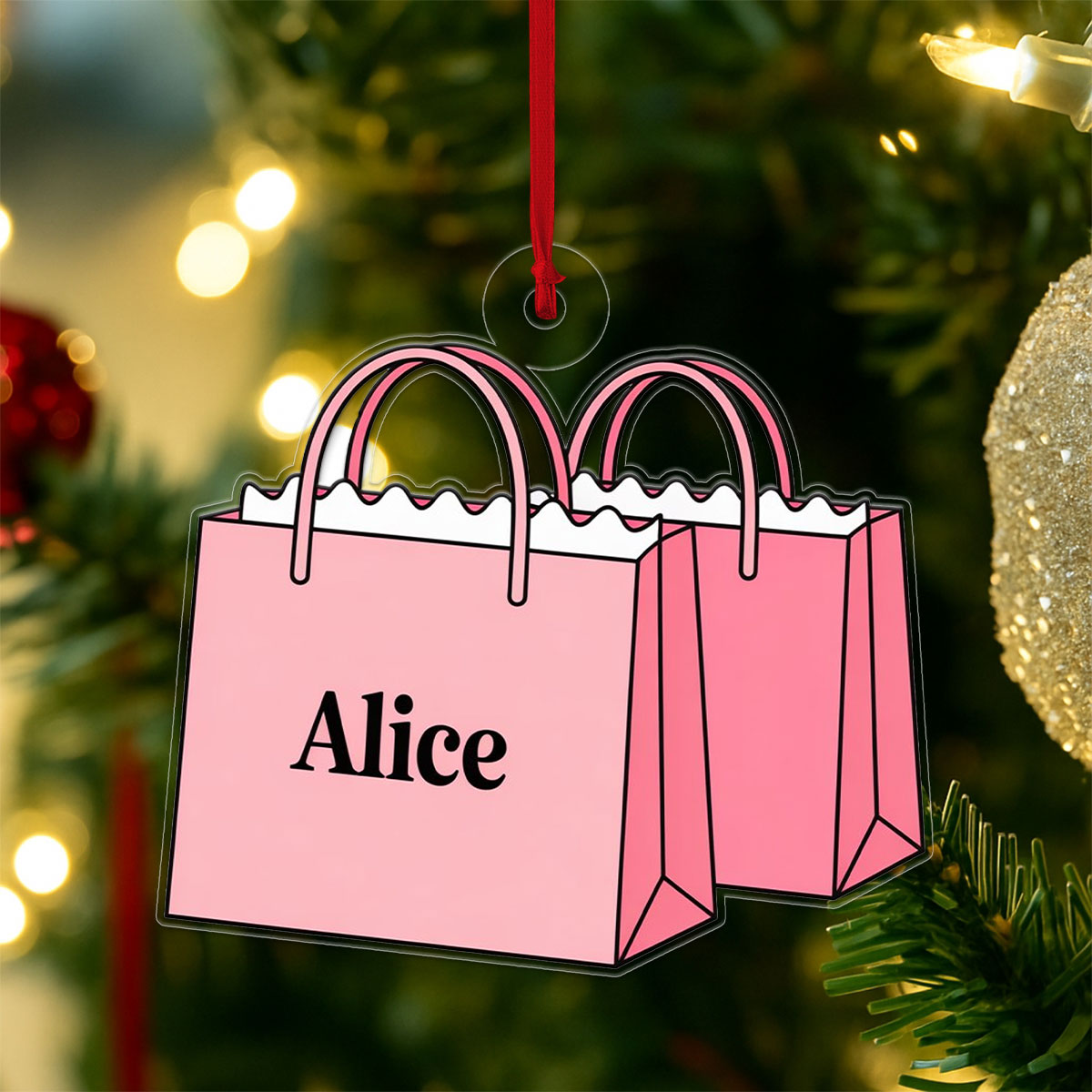 Personalized Shopping Bag Ornament, Custom Funny Christmas Ornament, Shopaholic Holiday Gift, Fashion Lover Decoration, Unique Xmas Keepsake