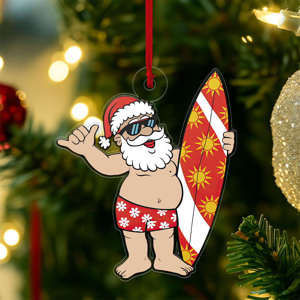 Santa Claus With His Surfboard Acrylic Ornament Christmas Gift
