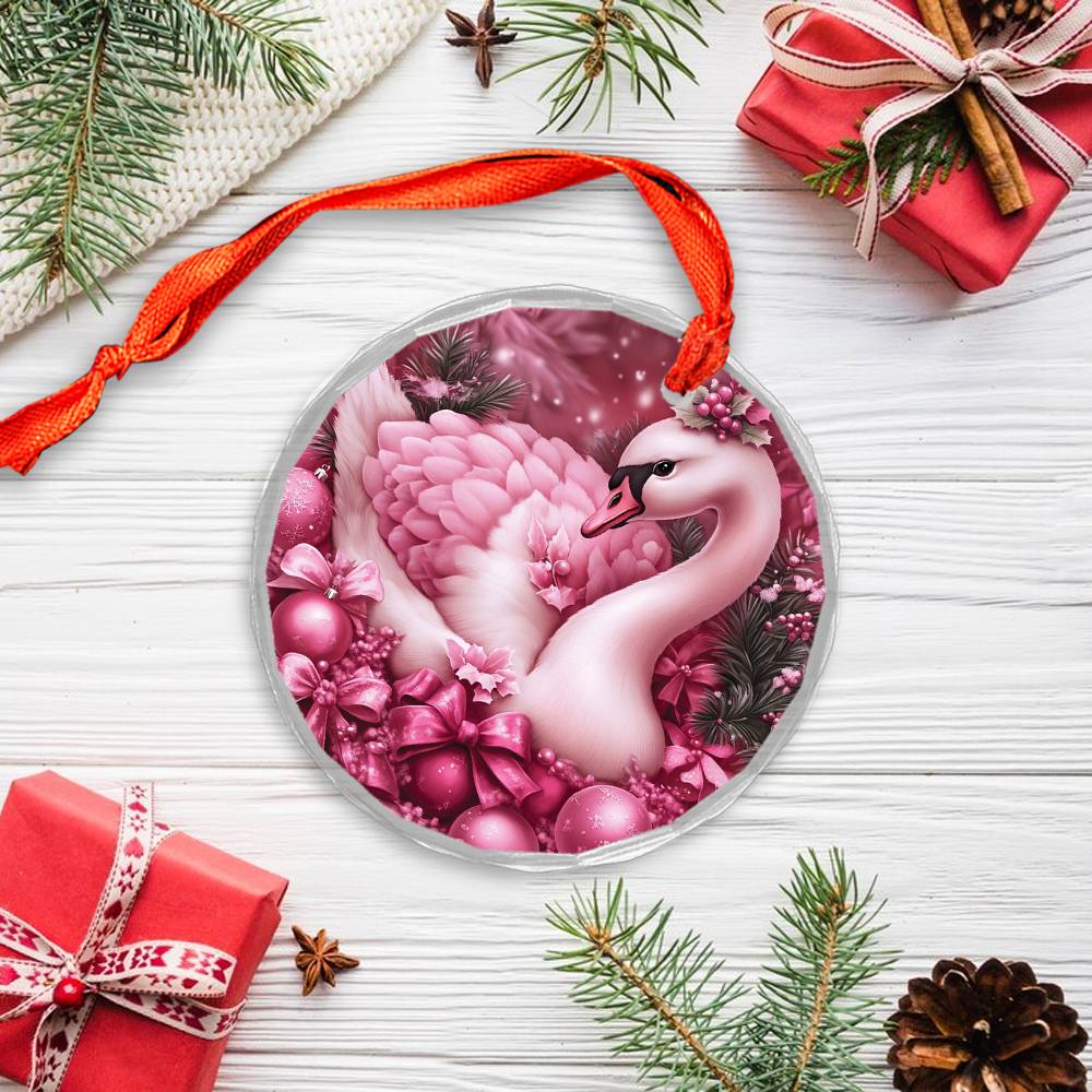 Swan Pink Christmas Design 1 Glass Ornament