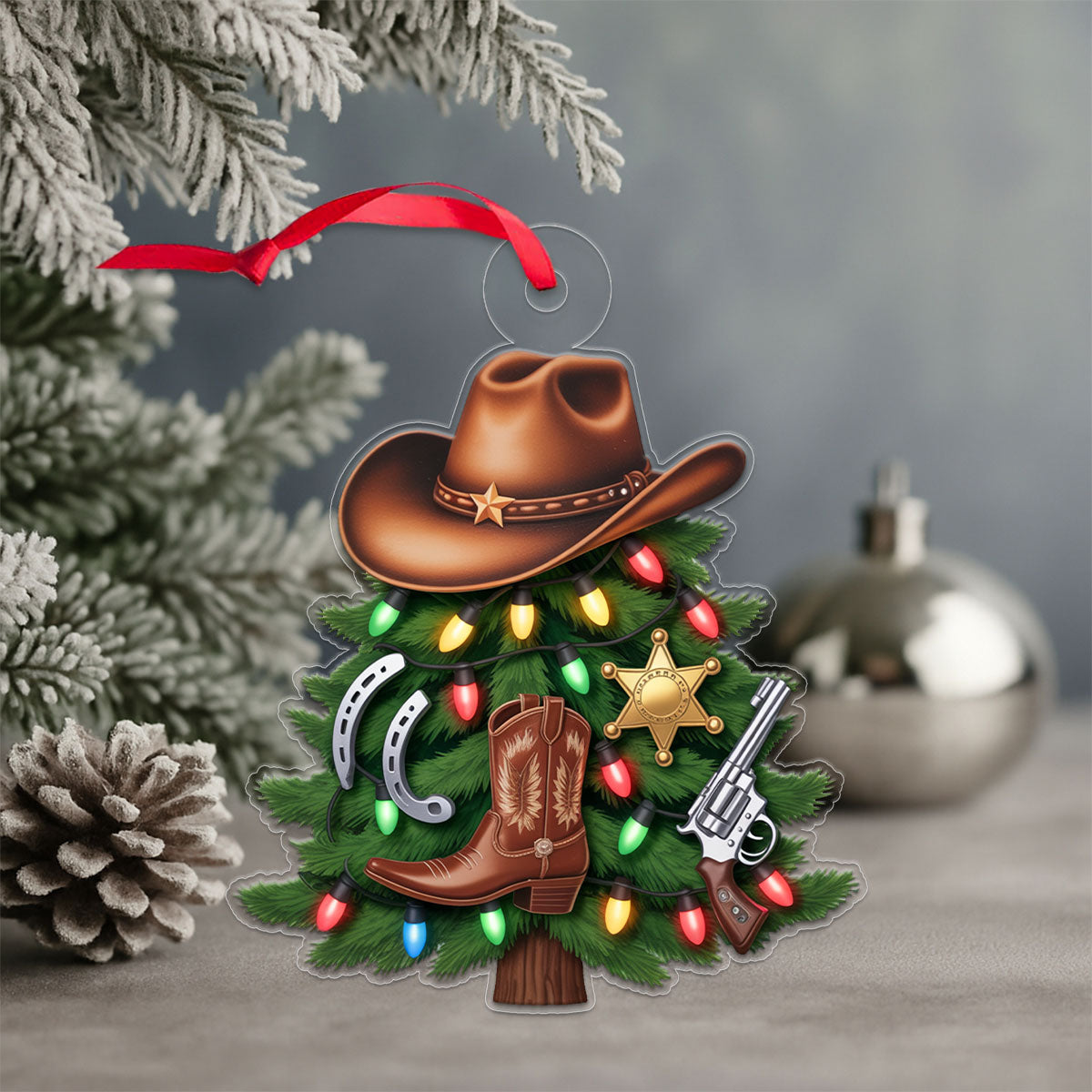 Personalized Cowboy Christmas Tree Acrylic Ornament Christmas Gifts
