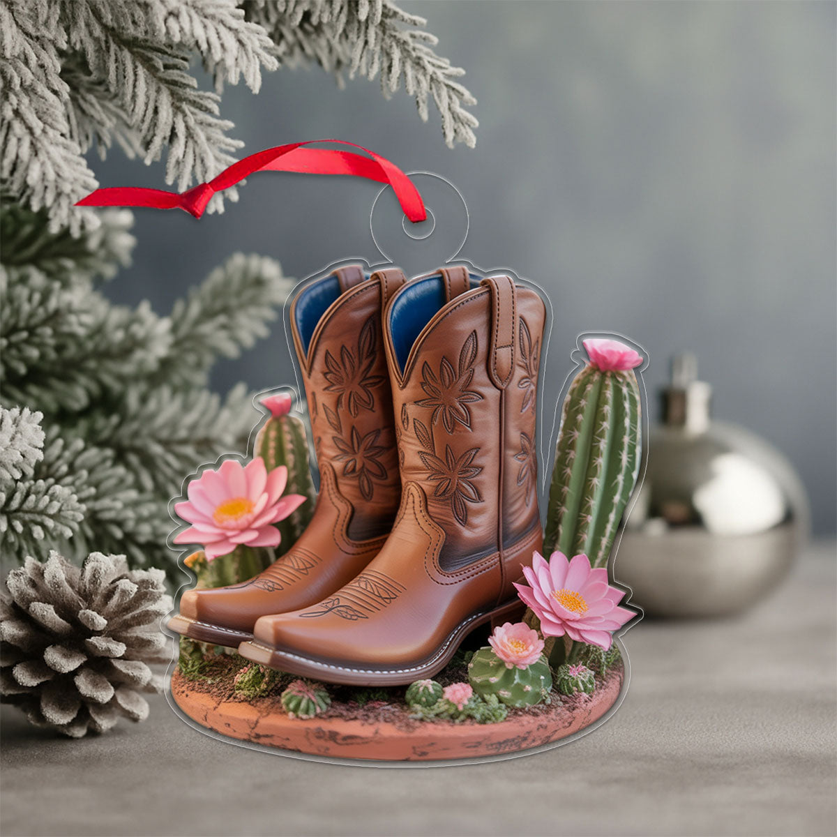 Acrylic Ornament Blooming Western Charm Cowboy Boot copy Acrylic Ornament Christmas Gift