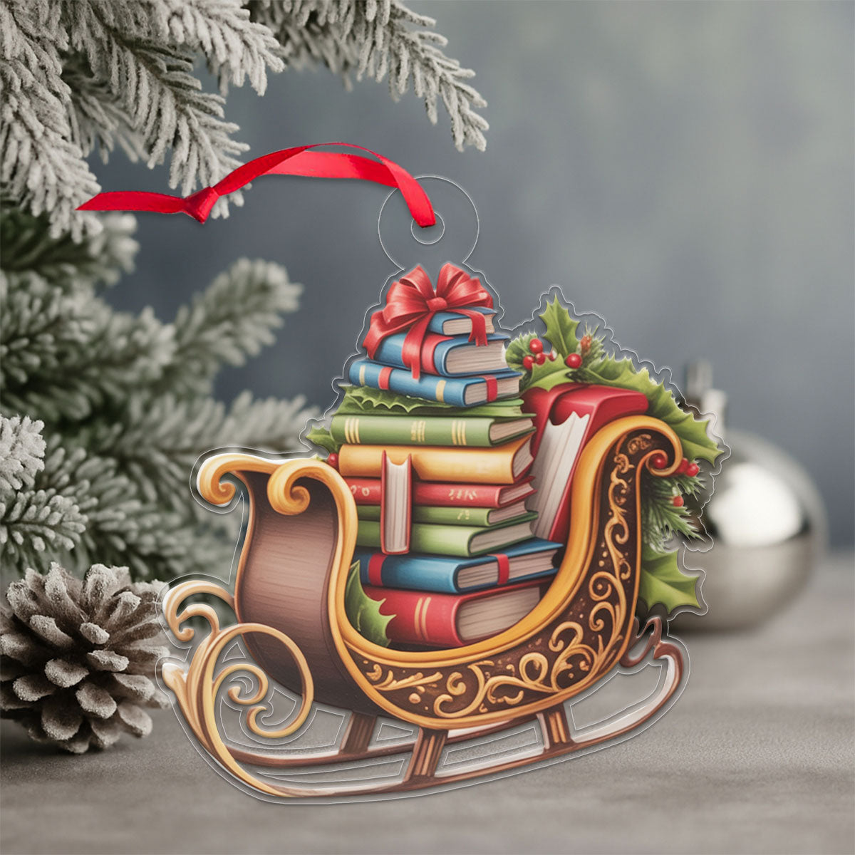 Personalized Bookish Sleigh Ride Acrylic Ornament Christmas Gift