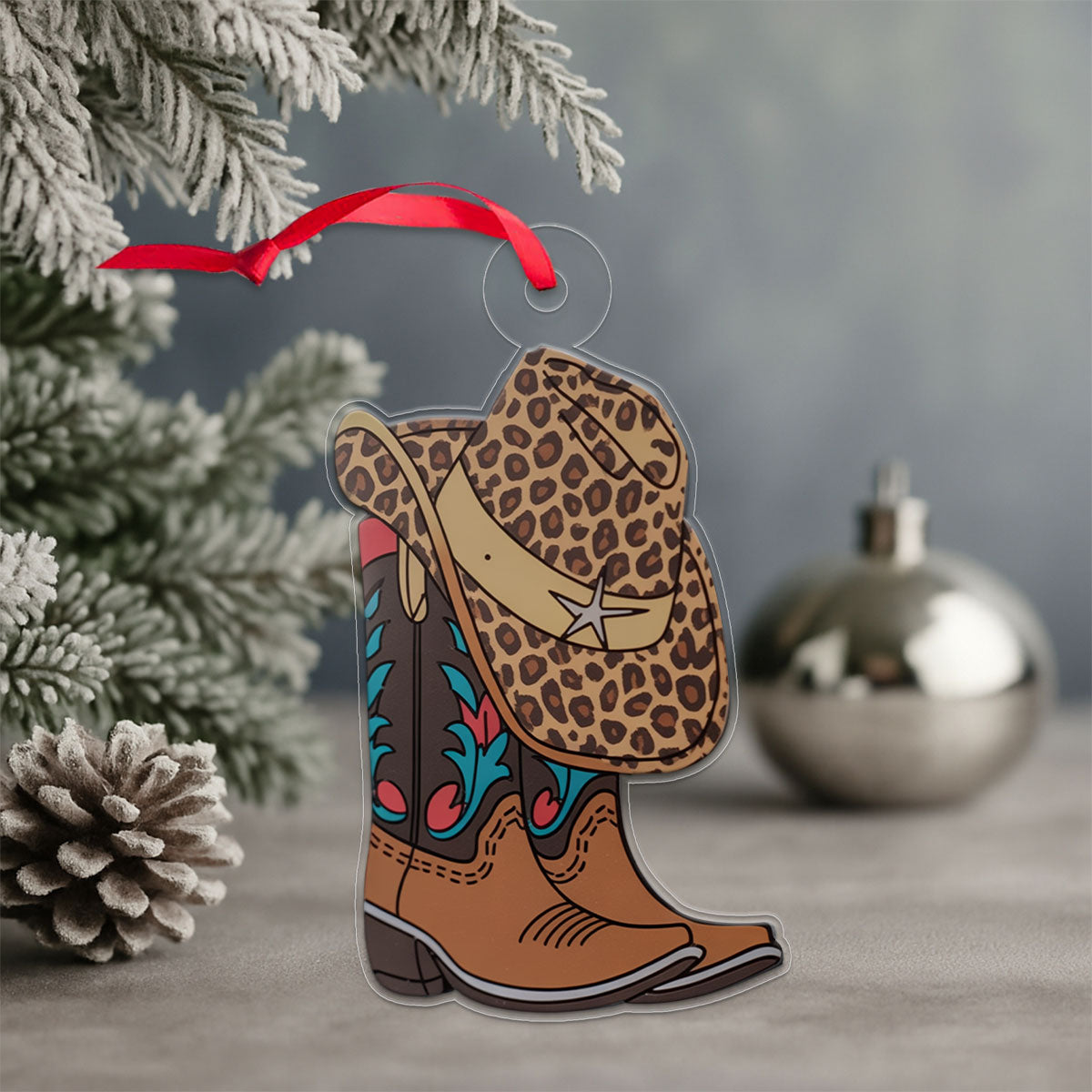 Custom Name Cowboy Leopard Acrylic Ornament Christmas Gift