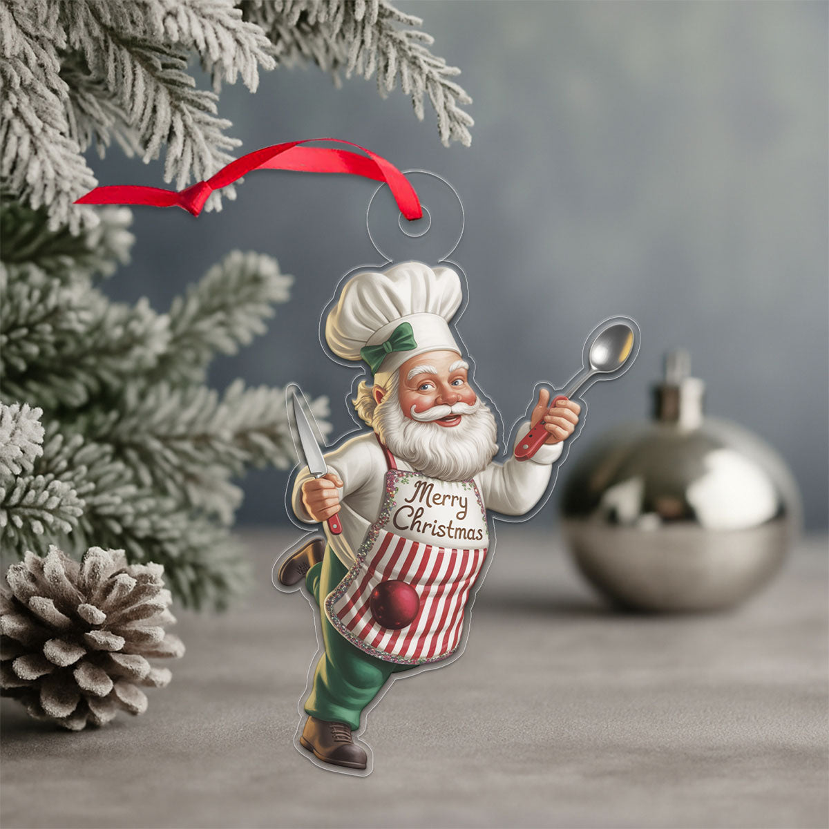 Custom Name Christmas Santa Chef Acrylic Ornament Christmas Gift