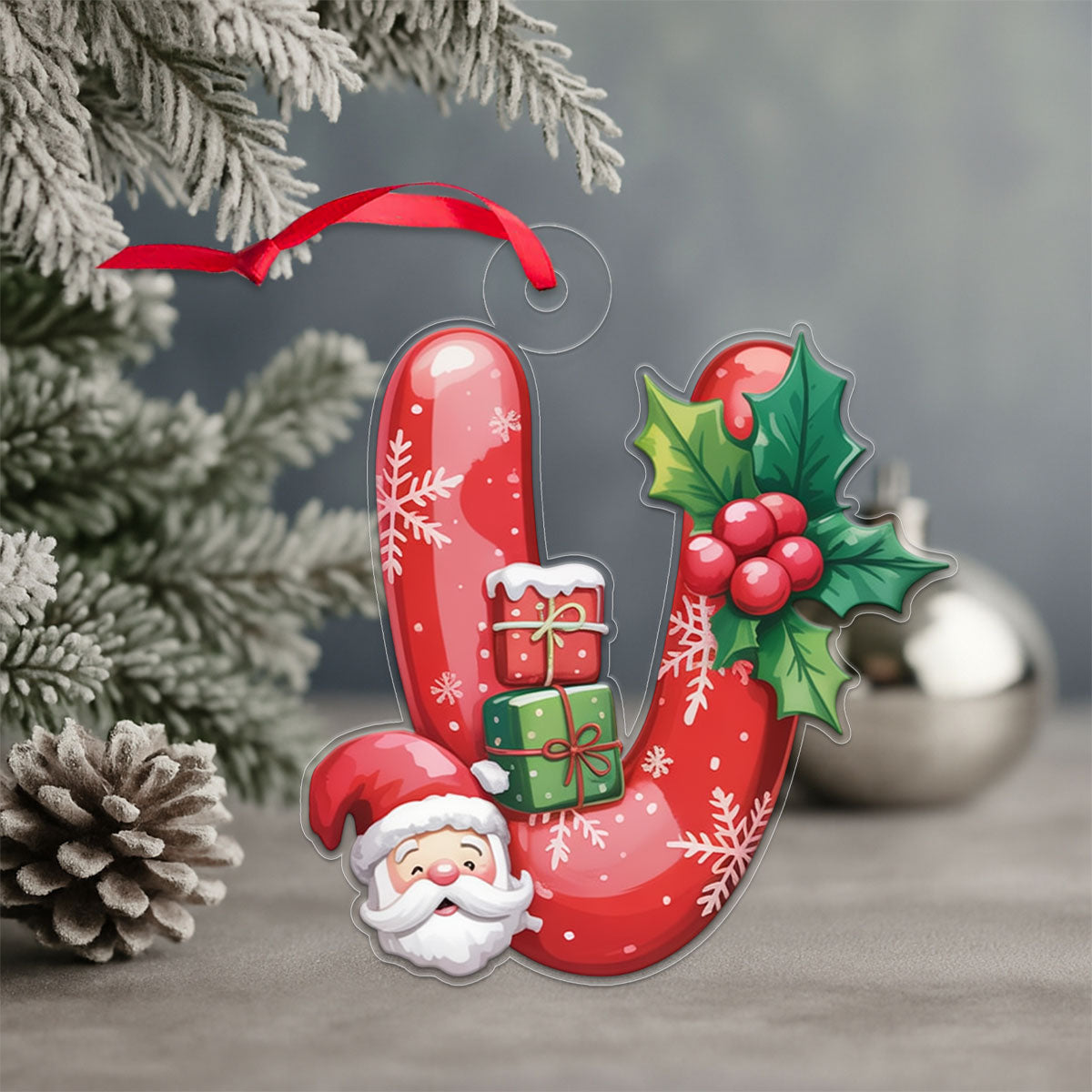 Christmas Ornaments V Monogram Xmas Red Santa Acrylic Ornament Christmas Gift