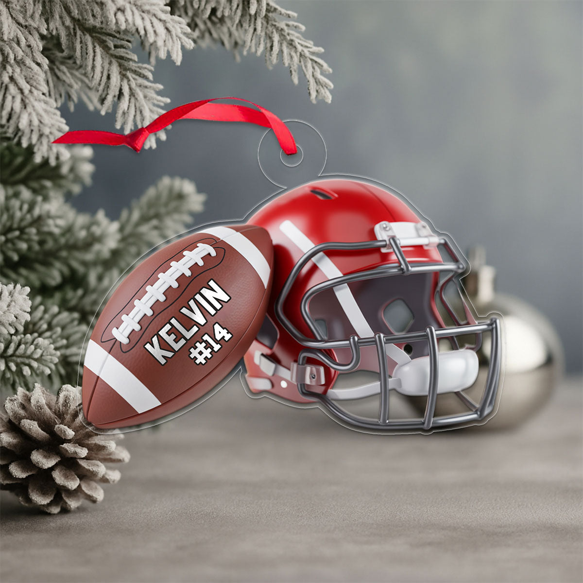Custom Name American Football Helmet Player Acrylic Ornament Christmas Gift