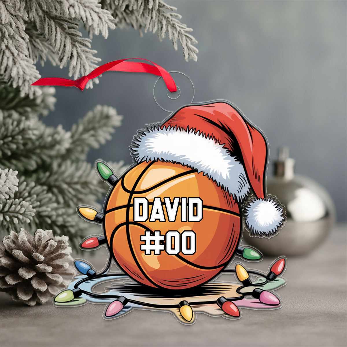 Custom Name And Number Basketball Santa Acrylic Ornament Christmas Gift