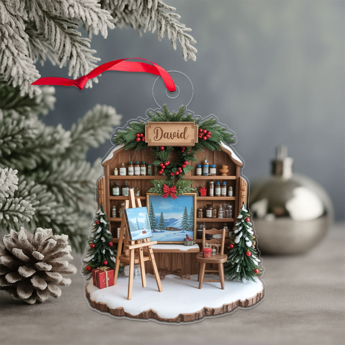 Custom Name Art Lover, Panting Lover Acrylic Ornament Christmas Gift