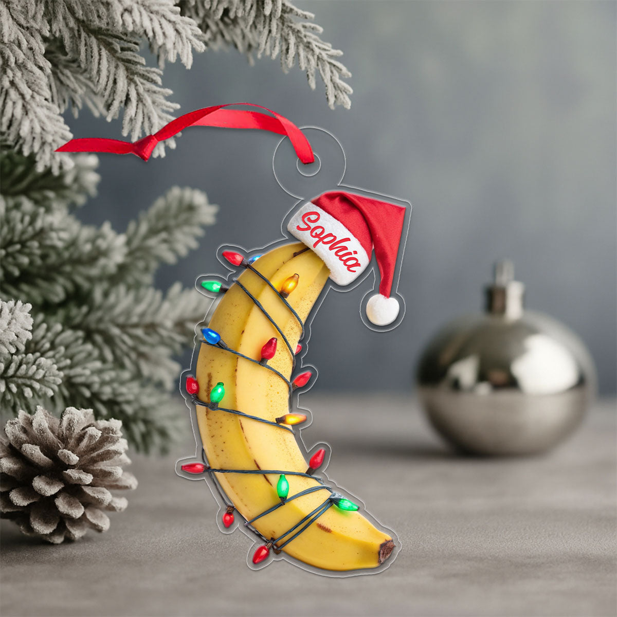 Custom Name Banana Santa Acrylic Ornament Christmas Gift