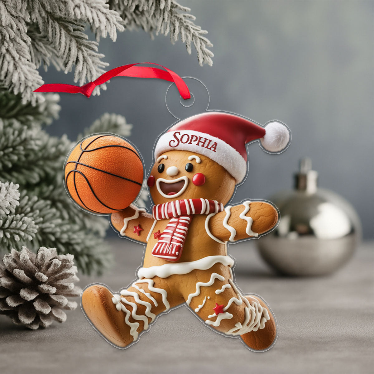 Custom Name Basketball Gingerbread Acrylic Ornament Christmas Gift