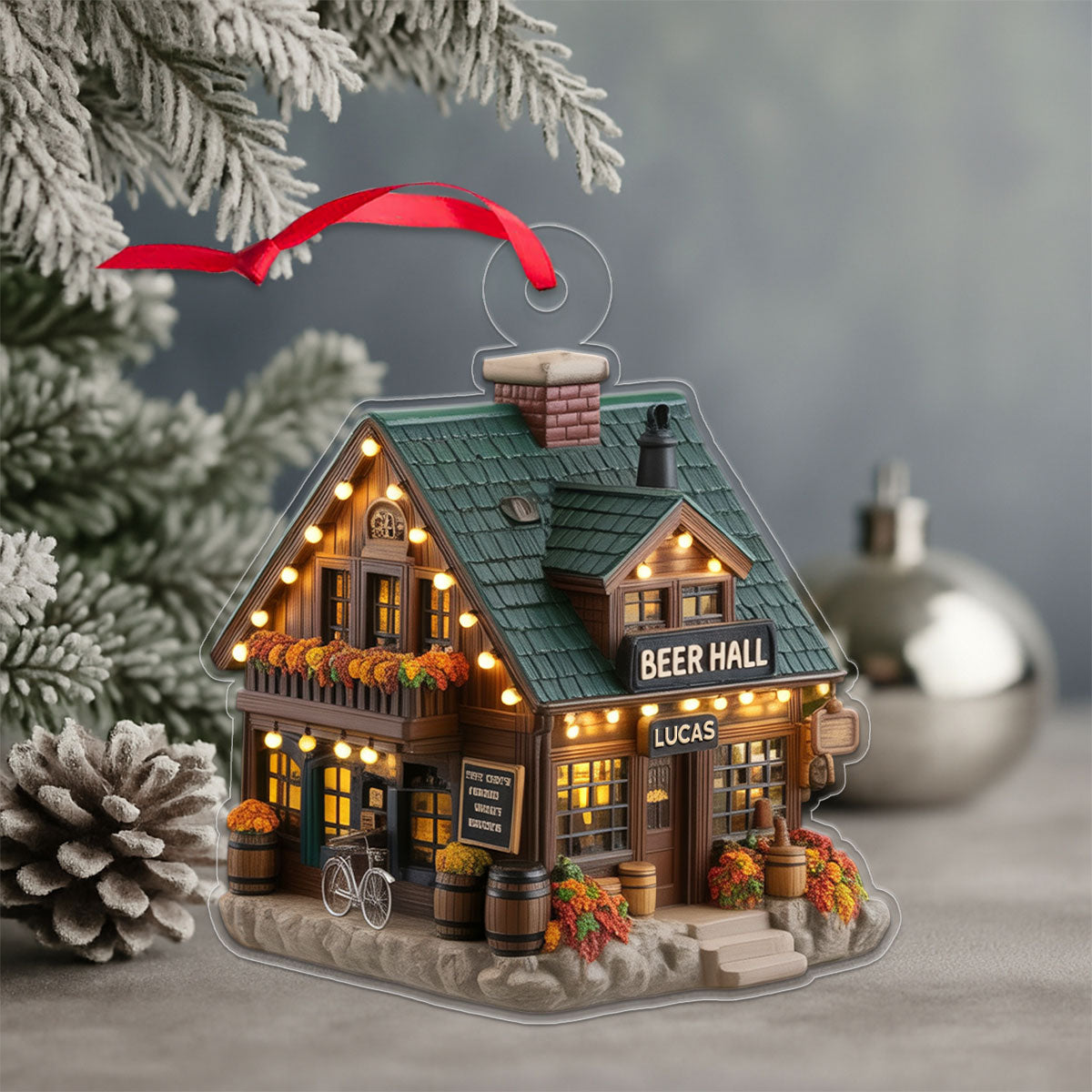 Custom Name Beer Hall Acrylic Ornament Christmas Gift
