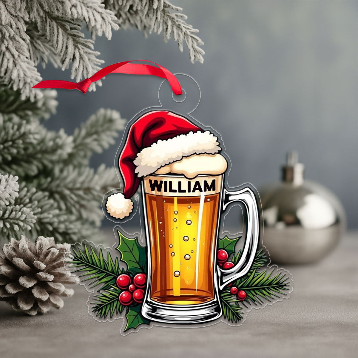 Custom Name Beer Lover Xmas Acrylic Ornament Christmas Gift