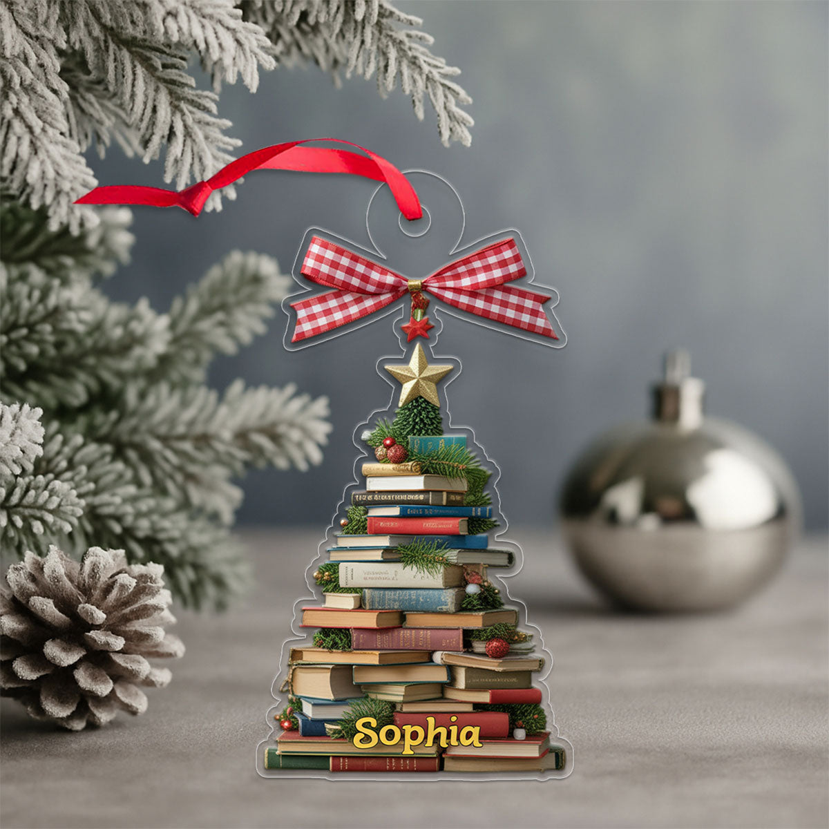 Custom Name Book Lover Acrylic Ornament Christmas Gift