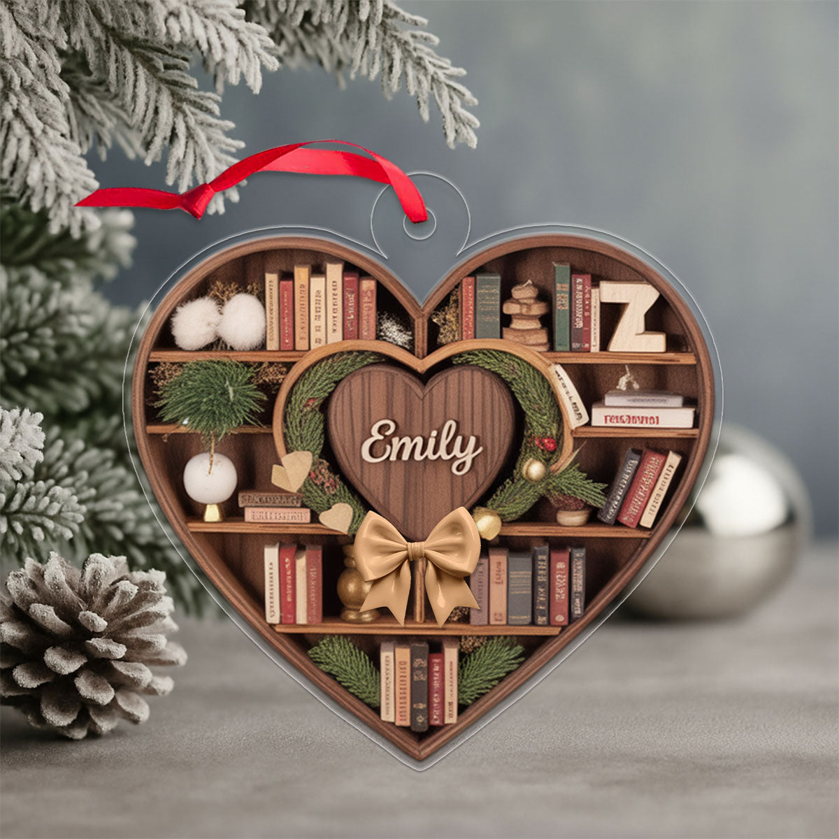 Custom Name Bookcase Acrylic Ornament Christmas Gift