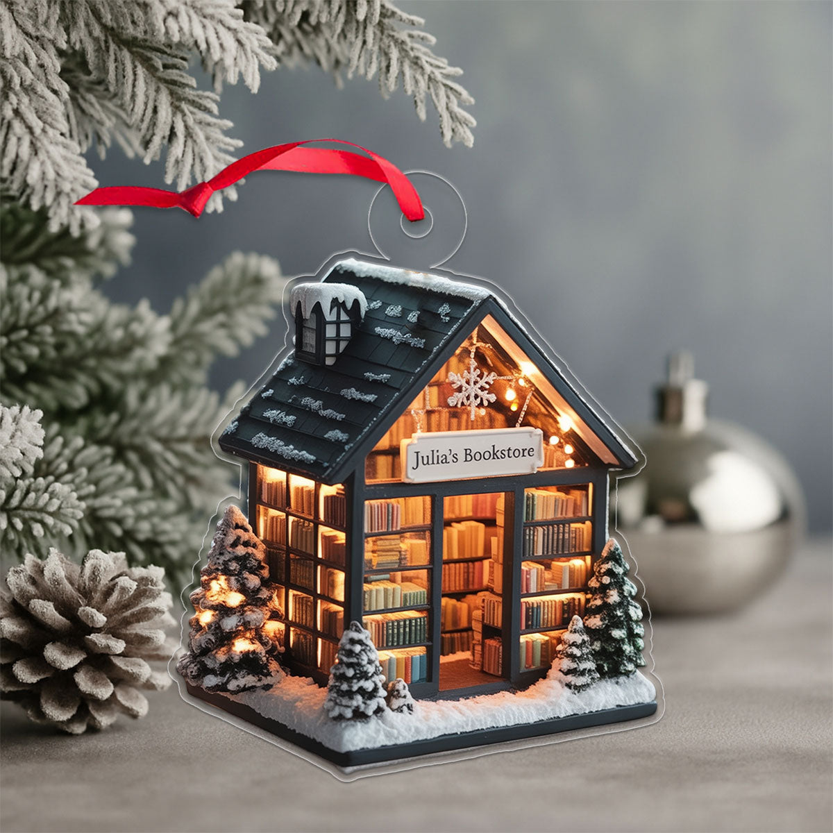 Custom Name Bookstore For Reader Acrylic Ornament Christmas Gift