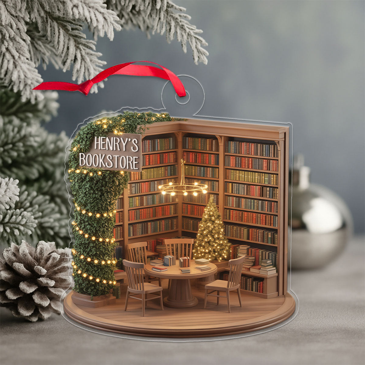 Custom Name Bookstore Xmas Acrylic Ornament Christmas Gift
