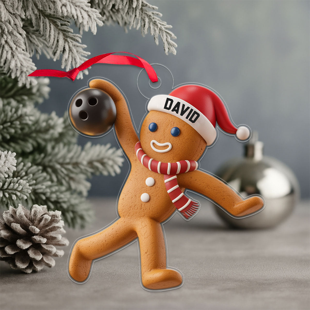 Custom Name Bowling Gingerbread Acrylic Ornament Christmas Gift