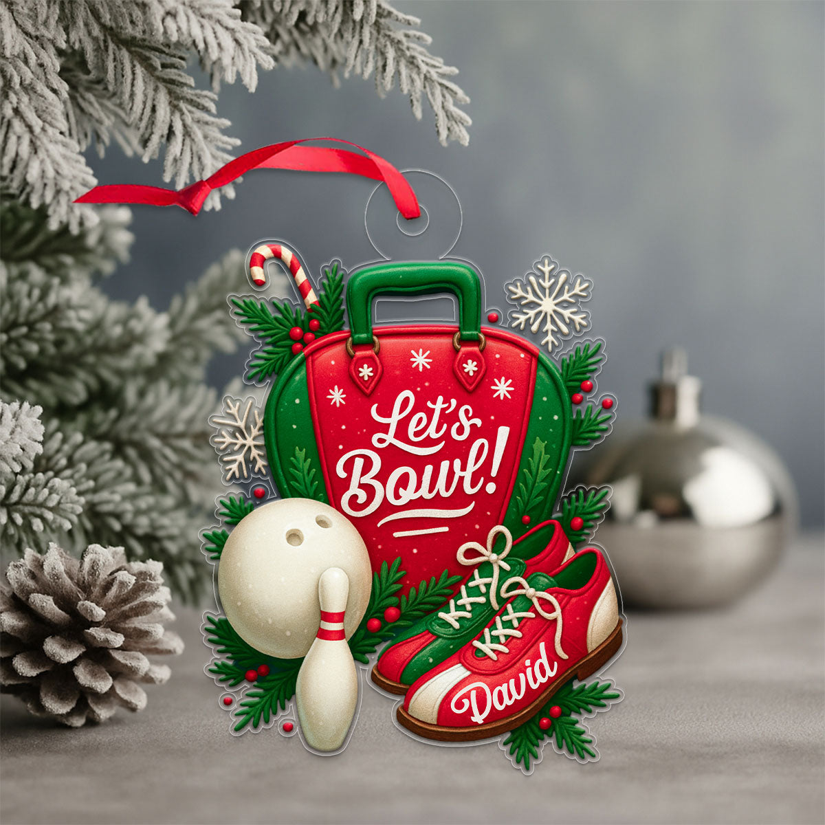 Custom Name Bowling Lover Xmas Acrylic Ornament Christmas Gift