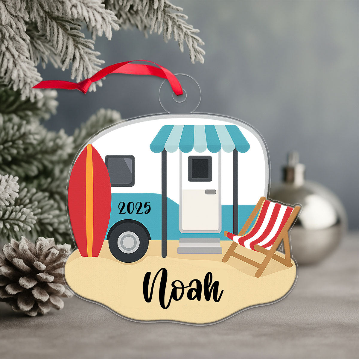 Custom Name Camping Beach For Travel Lover Acrylic Ornament Christmas Gift
