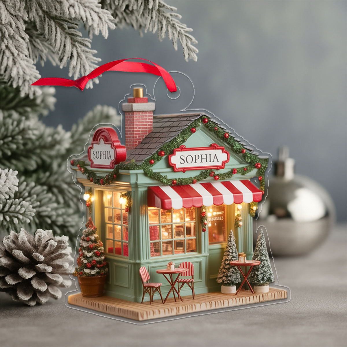 Custom Name Coffee Store Acrylic Ornament Christmas Gift