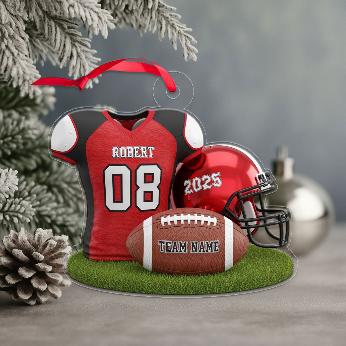 Custom Name Football Player Uniform Acrylic Ornament Christmas Gift