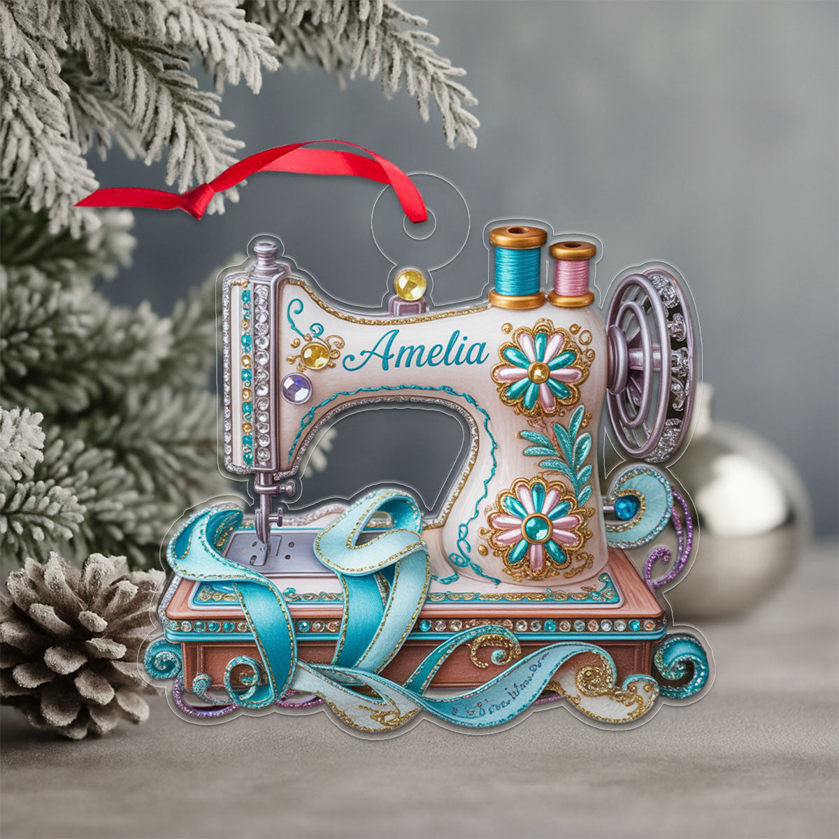 Custom Name Sewing Lover Acrylic Ornament Christmas Gift
